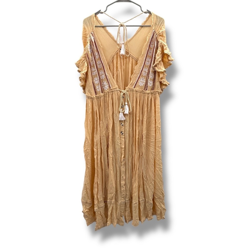 Free People Will Wait For You Dress Women's Medium Natural Boho Ruffle Festival - Picture 2 of 9
